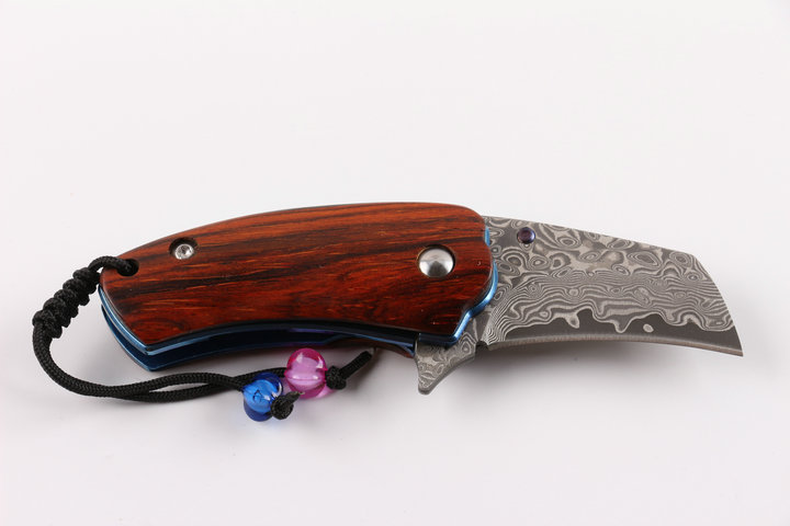 Damascus Little brother wood and abalone handle material folding pcoket knife UD404942